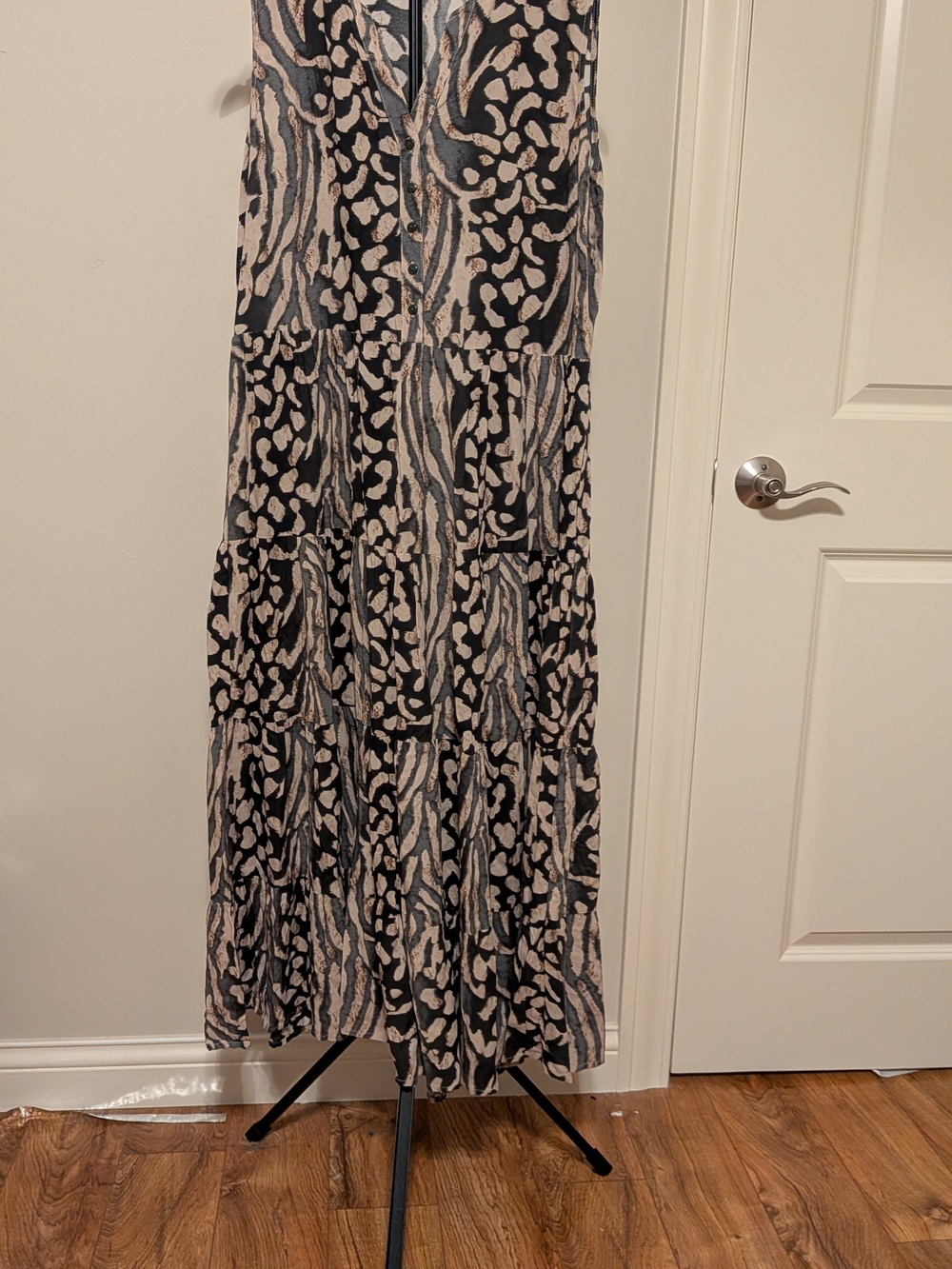 Tiered Maxi Skirt in Black and Cream - Stylish Animal Print